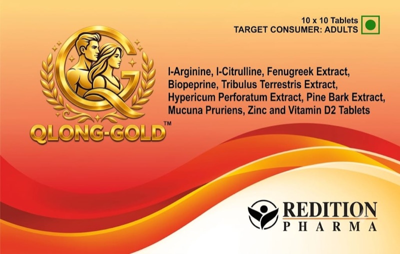 QLONG-GOLD Tablets (L-Arginine, L-Citrulline, Fenugreek Extract, Biopeprine, Tribulus Terrestris Extract, Hypericum Perforatum Extract, Pine Bark Extract, Mucuna Pruriens, Zinc and Vitamin D2 Tablets) — Redition Pharma Formulations